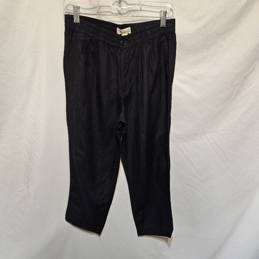 Madewell Pants Womens S Black Linen Blend Elastic Waist Crop Capri Beach